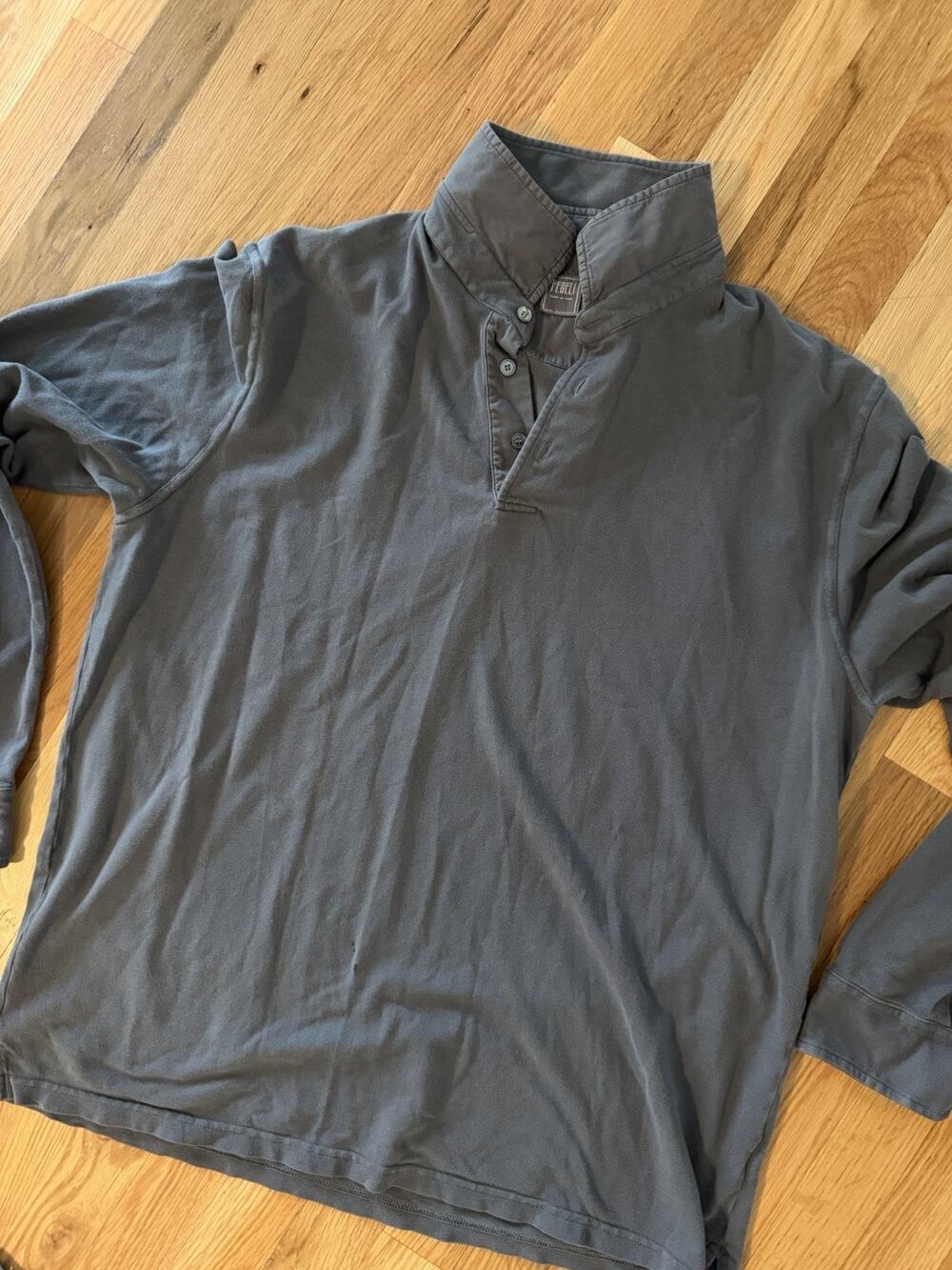 FEDELI Gray Long Sleeve Polo Shirt Large? Cotton Italy